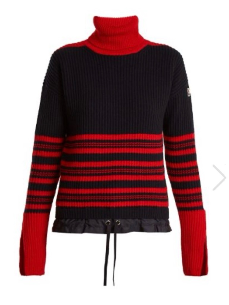 Moncler Red And Black Striped Turtleneck Sweater